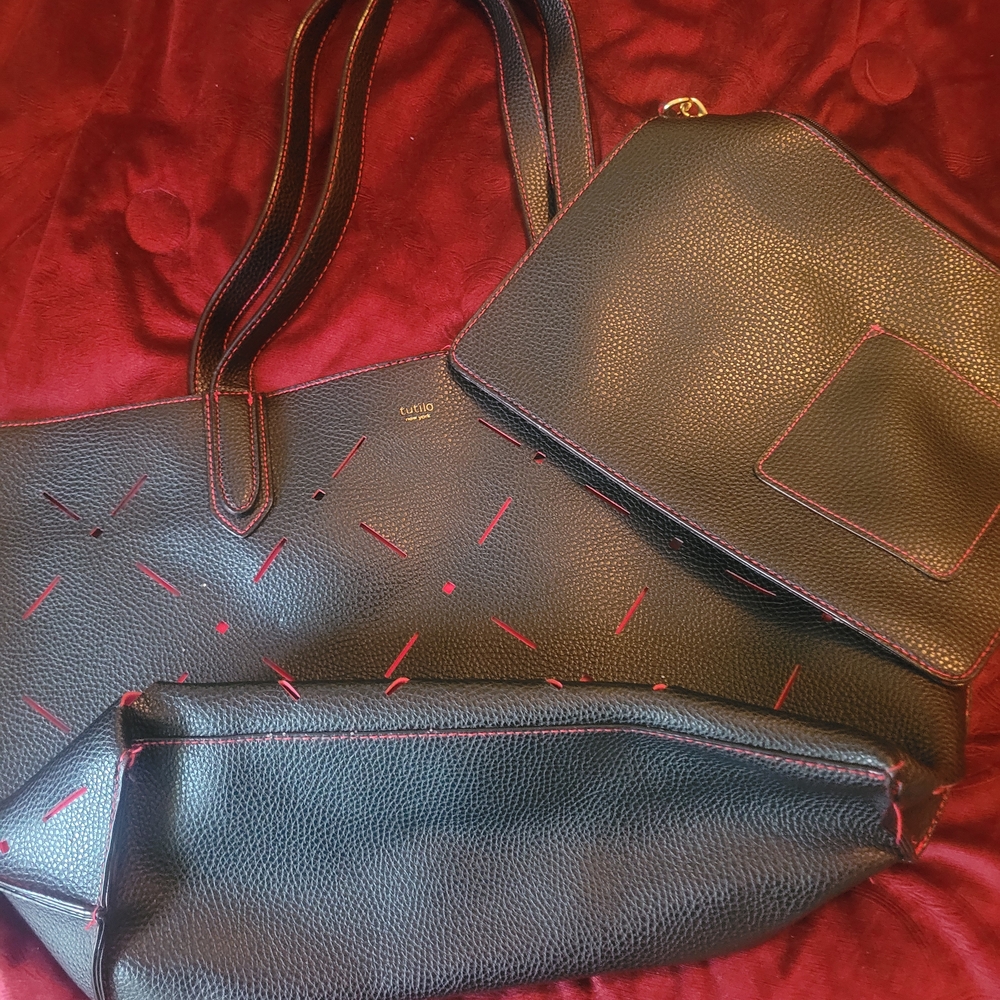 Elegant Black and Red Women's Tote Bag Set